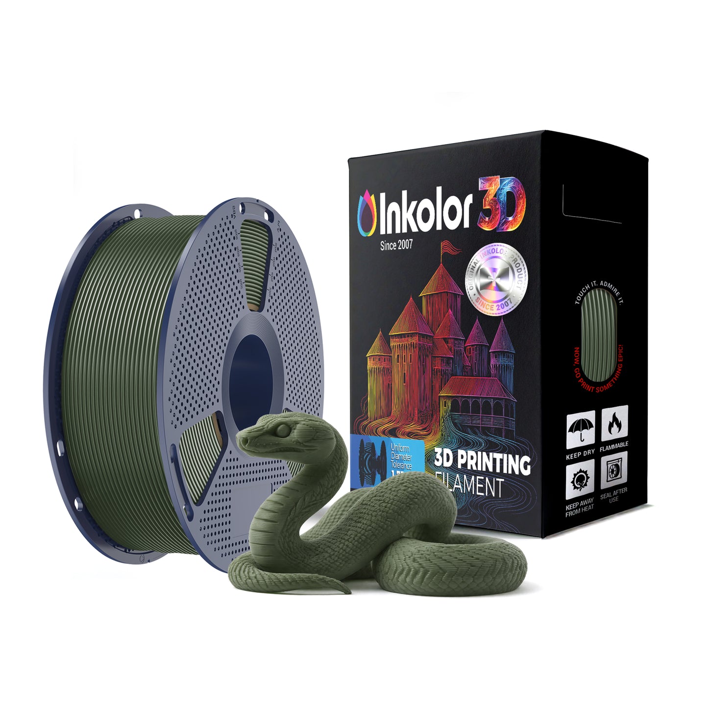 Filament Inkolor PLA Vert Olive 1,75 mm 1 kg pour impression 3D