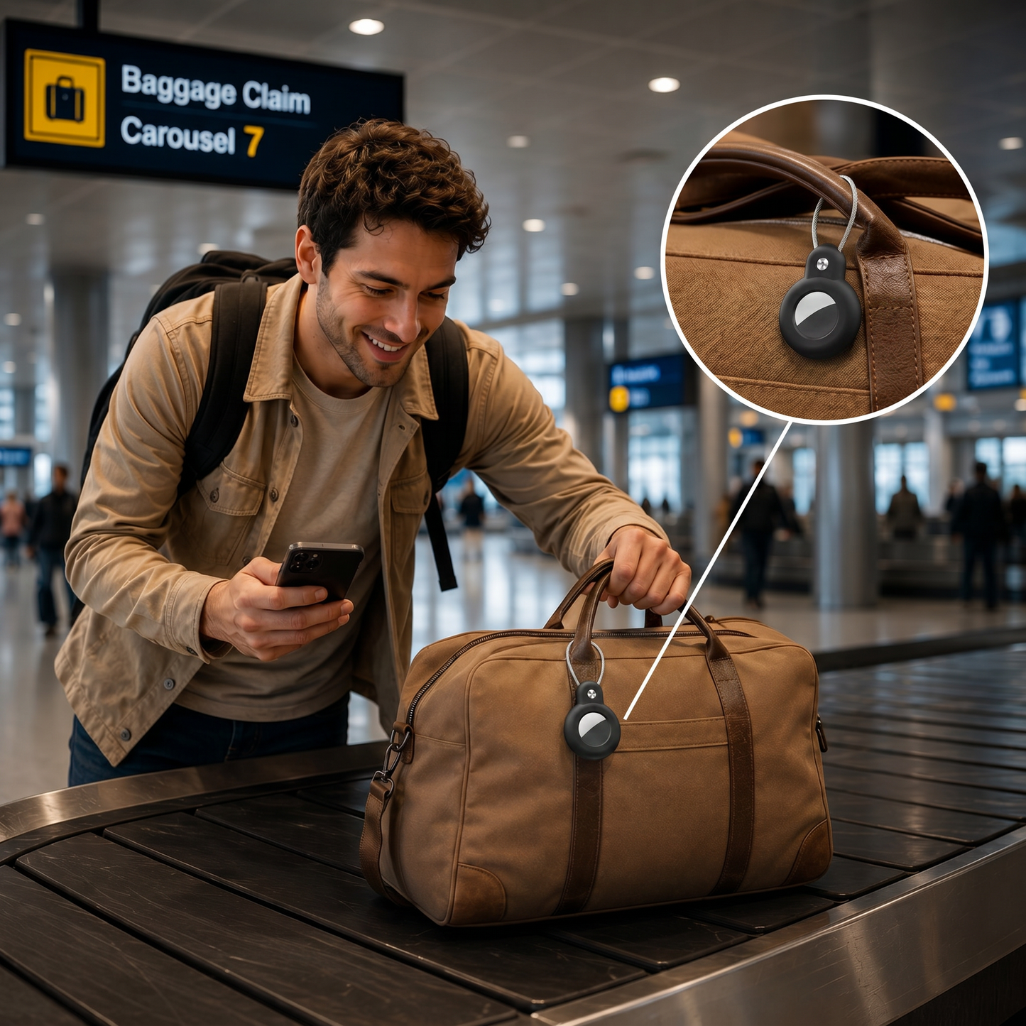 Support Apple AirTag déperlant avec câble en acier et fermeture sécurisée à clé hexagonale