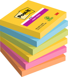 Ancienne balise : Post-it Super Sticky Carnival 6x90 feuilles, notes autocollantes extra-adhésives en 5 couleurs vives, 6 blocs