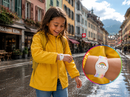 Kinder-AirTag-Armband aus Nylon - weiches hypoallergenes Material mit Schutzgehäuse und verstellbarem Klettverschluss