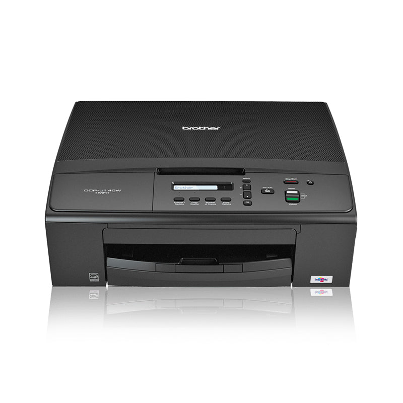 Brother DCP-J140W inkjet multifunction printer with print, copy, and scan features, supporting wireless printing and high-quality resolution.