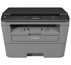 Front view of Brother DCP-L2500D monochrome laser printer ideal for home office use, featuring print, copy, and scan functions.