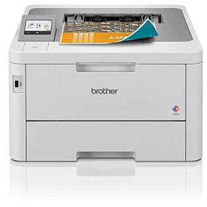 Brother HL-L8240CDW color laser printer showcasing duplex printing feature with paper tray.