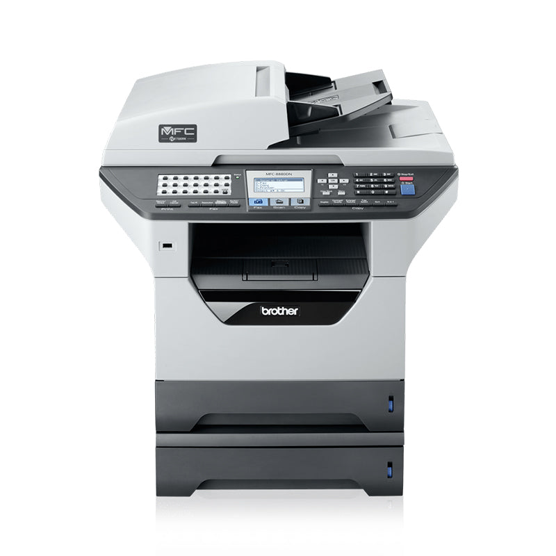 Brother MFC-8880DN multifunction laser printer with 30 ppm speed, duplex and network interface, ideal for office use.