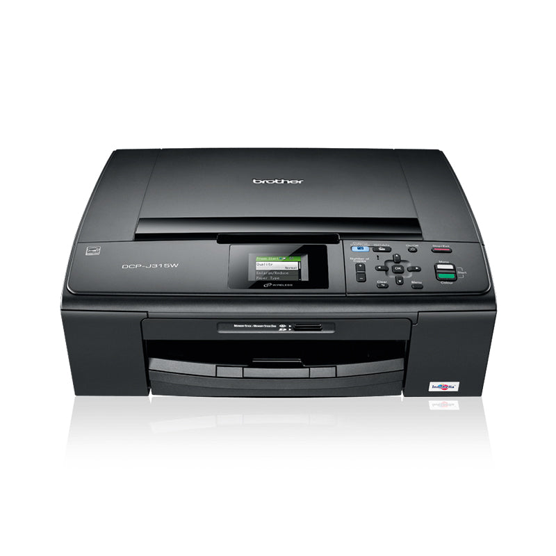 Brother MFC-J315W multifunction printer with Wi-Fi, front view showing control panel and paper tray.