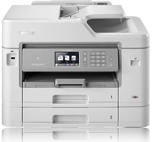 Brother MFC-J5930DW multifunction printer with touchscreen, suitable for office use with print, copy, scan, and fax capabilities.