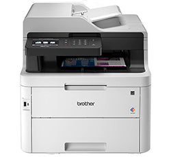 Brother MFC-L3750CDW color laser multifunction printer for small offices with 24 ppm speed, duplex, and 250-sheet capacity.