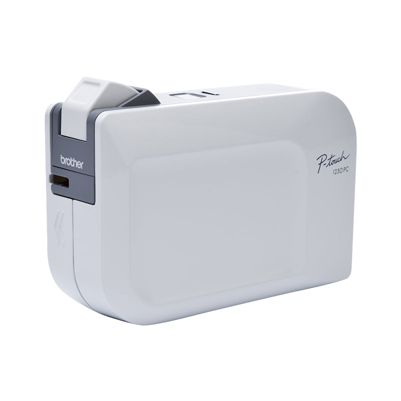 Brother PT-1230 label printer, compact design, ideal for home and office use, featuring thermal transfer technology.