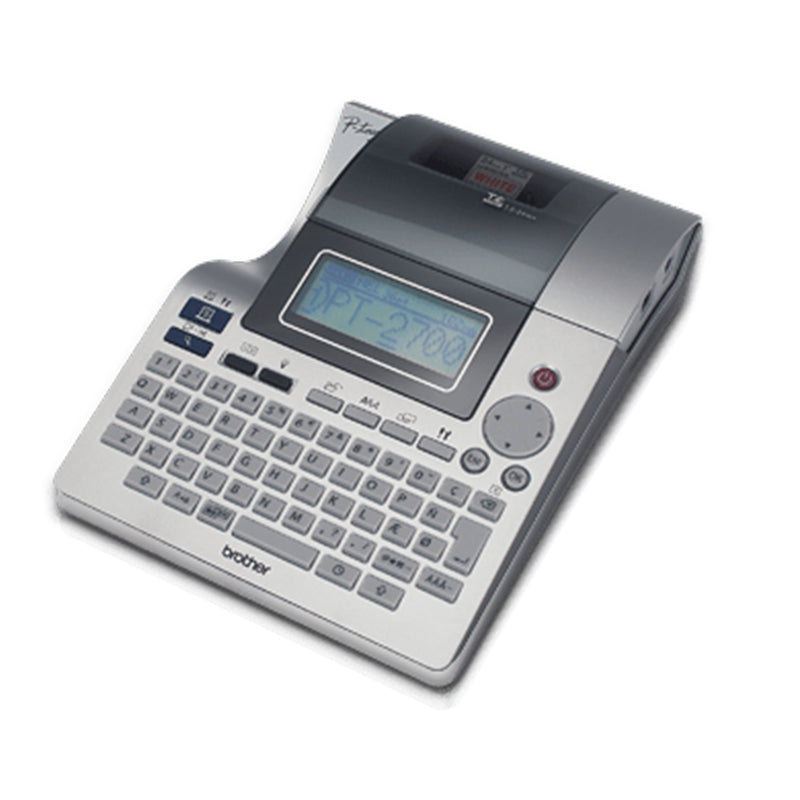 Brother PT-2700VP label printer with keyboard and display screen, suitable for office and industrial use.