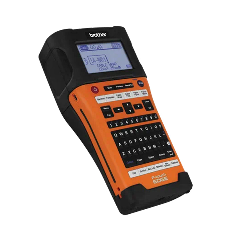 Brother PT-500 label printer with QWERTY keyboard, ideal for office and home use. Portable design with fast thermal transfer printing.