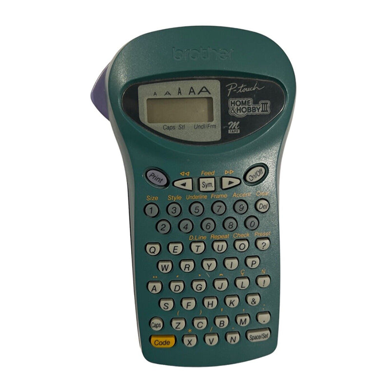 Brother PT-85 portable label printer with QWERTZ keyboard and LCD display, ideal for home and office use.