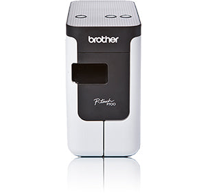 Brother PT-P700 label printer front view, compact and efficient for office use, supports TZe tape in various widths and colors.