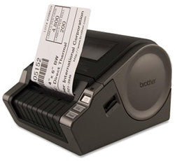 Brother QL-1050 professional label printer with high-speed 110 mm/s printing, 102 mm max width, 300 dpi resolution, and USB interface.