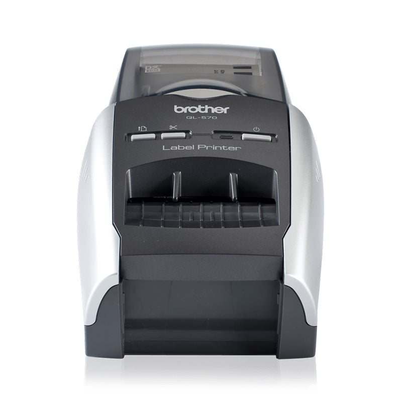 Brother QL-570 label printer, compact and versatile, ideal for small businesses, featuring high-speed and high-resolution printing.