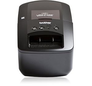 Brother QL-720NW professional label printer with high-speed and wireless connectivity features, shown in sleek black design.