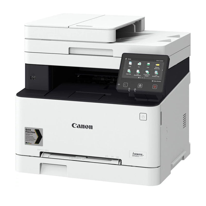 Canon i-Sensys MF-645CX multifunction color laser printer with touchscreen display, ideal for small to medium-sized offices.