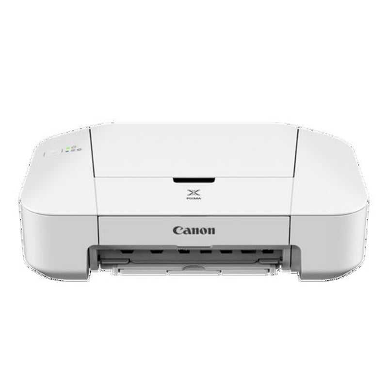 Front view of Canon PIXMA iP2850 inkjet printer, ideal for home use with 4800x600 dpi resolution and borderless printing capabilities.