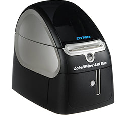 Dymo LabelWriter 450 Duo versatile label printer for paper and plastic labels, ideal for efficient office organization, black design