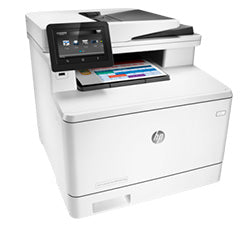 HP Color LaserJet Pro MFP M377dw multifunction printer with touchscreen display for high-speed color and black-and-white printing.