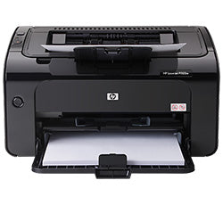 HP LaserJet P1102w compact black and white laser printer, ideal for small offices, featuring wireless printing and USB connectivity.
