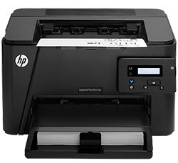 HP LaserJet Pro M201dw compact black monochrome laser printer for small offices, featuring wireless connectivity.