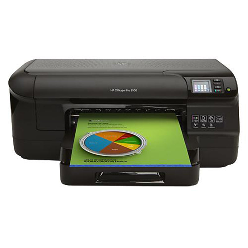 HP OfficeJet Pro 8100 inkjet printer for small offices, featuring wireless connectivity and duplex printing.