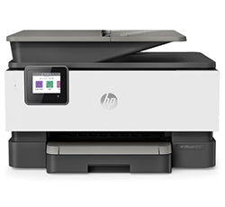 HP OfficeJet Pro 9012 All-in-One printer for small offices, featuring print, copy, scan, and fax functions, compact design.