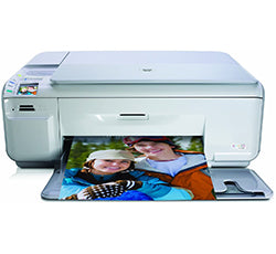 HP PhotoSmart C4580 printer printing a colorful photo, showcasing its multifunctional capabilities for high-quality prints.
