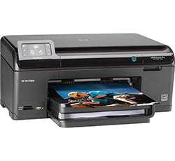 HP PhotoSmart Plus B209 inkjet printer showing print output.