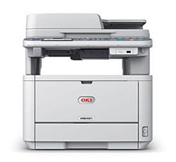 Oki MB491 multifunction monochrome printer with print, copy, scan, and fax functions for small to medium-sized offices.
