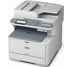Oki MC351 multifunctional color printer with compact design, ideal for small offices, featuring print, scan, copy, and fax capabilities.