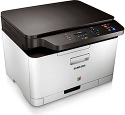 Samsung CLX-3305W color laser multifunction printer, compact design, supports wireless and mobile printing.