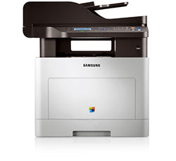 Samsung CLX-6260FW multifunction color laser printer, ideal for office use, featuring printing, copying, scanning, and faxing capabilities.
