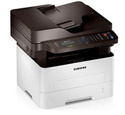 Samsung Xpress M2875FW multifunction laser printer with print, copy, scan, and fax capabilities. Compact design with Wi-Fi support.