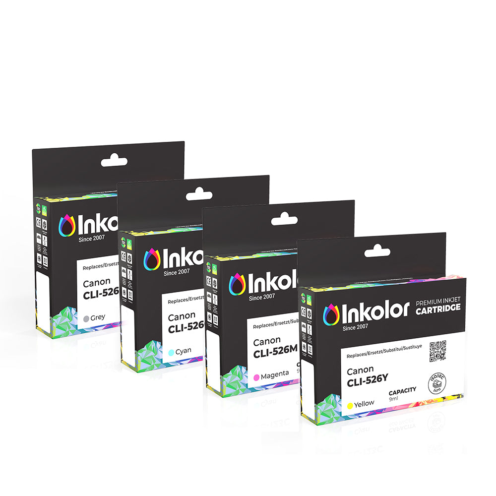 Canon CLI-526PA Multipack Color compatible ink cartridges in Cyan, Magenta, Yellow for high-quality printing.