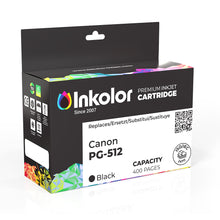 Canon PG-512 compatible black ink cartridge, 400 page capacity, high print quality, easy installation