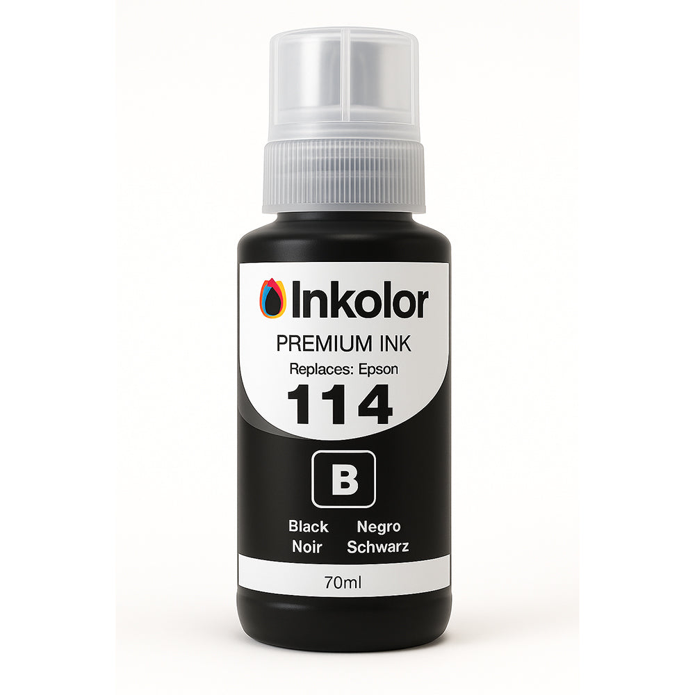 Compatible Epson 114 black ink cartridge with high capacity for razor-sharp print results and reliable performance.