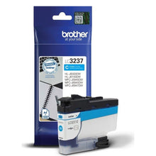 Brother LC-3237C cyan ink cartridge, ideal for high-quality professional printing with up to 1500 page capacity, shown with packaging.