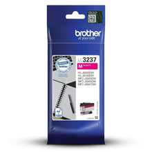 Brother LC-3237M Magenta ink cartridge packaging for quality printing, 1,500 pages capacity, compatible with multiple Brother printers.