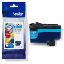 Brother LC-426XLC Cyan ink cartridge with packaging, ideal for high-quality prints, compatible with various Brother MFC models.