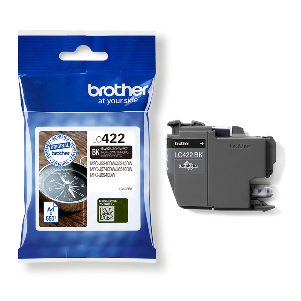 Brother LC-422BK black ink cartridge, high print quality, compatible with Brother, 550 page capacity