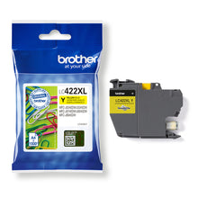 Brother LC-422XLY yellow ink cartridge with packaging, for high-quality, reliable printing up to 1,500 pages, fits various MFC models.