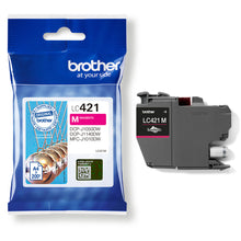 Brother LC-421M Magenta Ink Cartridge for vibrant color printing, compatible with Brother printers, up to 200 pages, ISO certified.