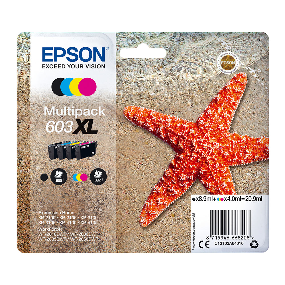 Epson 603XL Multipack Ink Cartridges Packaging with Starfish Design