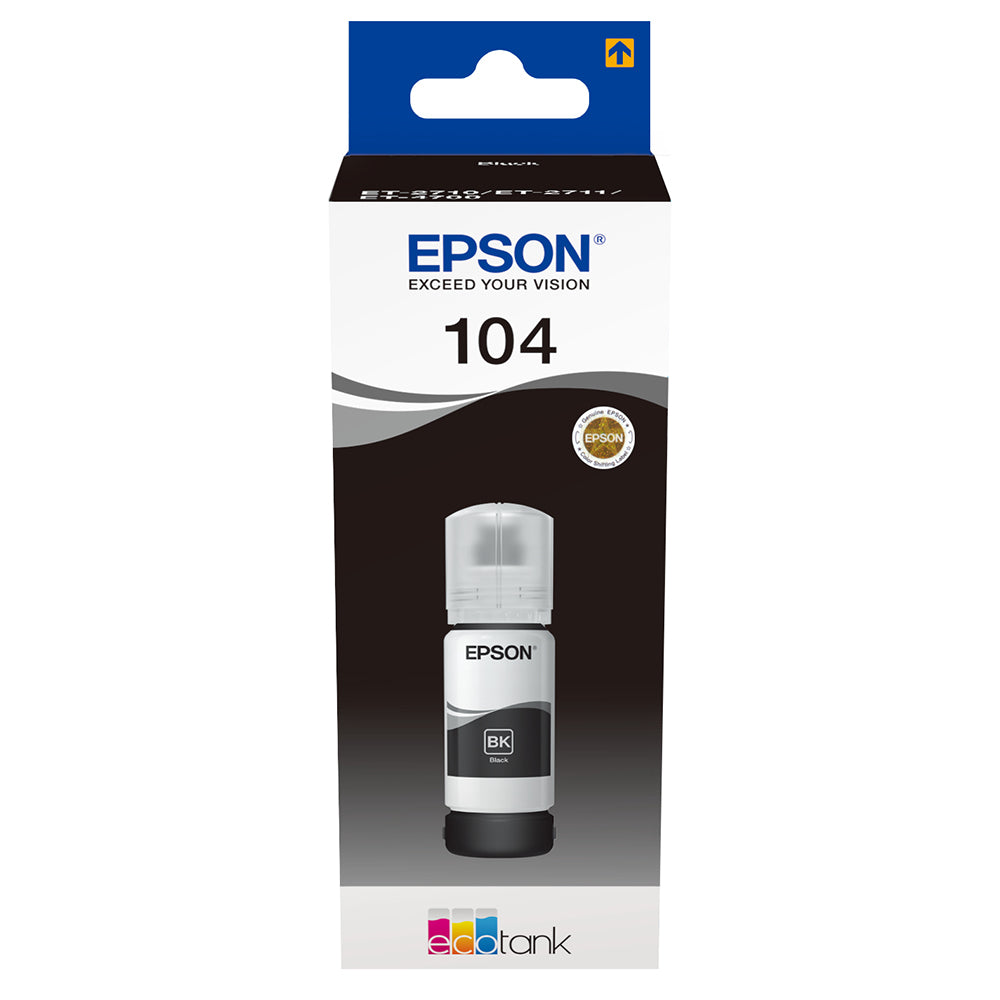 Epson EcoTank 104 T00P140 black ink cartridge packaging for EcoTank printers