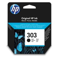 HP 303 ink cartridge black packaging, high-quality printing results, suitable for HP printers. Original quality for office use.