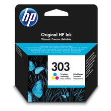 HP 303 T6N01AE Tricolor Ink Cartridge packaging, vibrant and reliable printing solution.