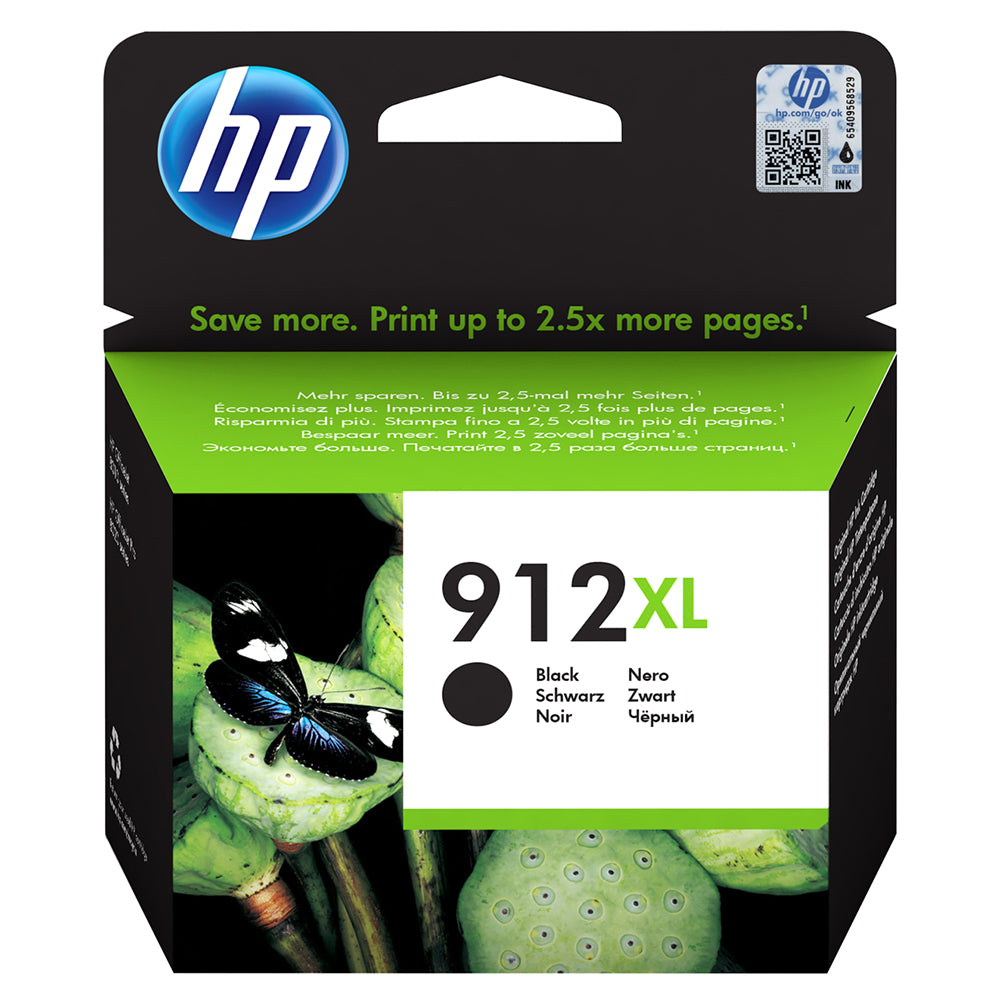 HP 912XL (3YL84AE) black ink cartridge packaging, suitable for high-quality, professional printing, yielding up to 825 pages.