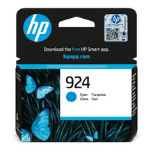 HP 924 Cyan ink cartridge packaging with blue butterflies