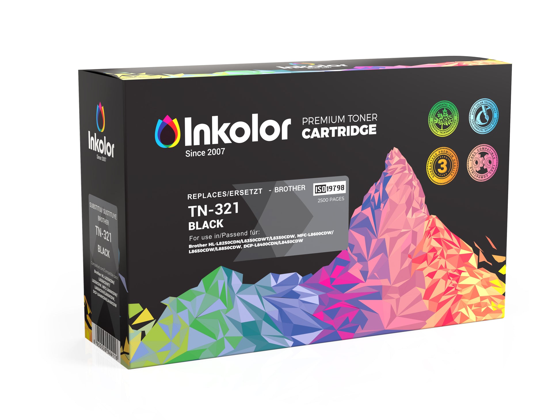 Brother TN-321BK compatible toner in black, high print quality for office environments and at home, 2,500 page capacity.